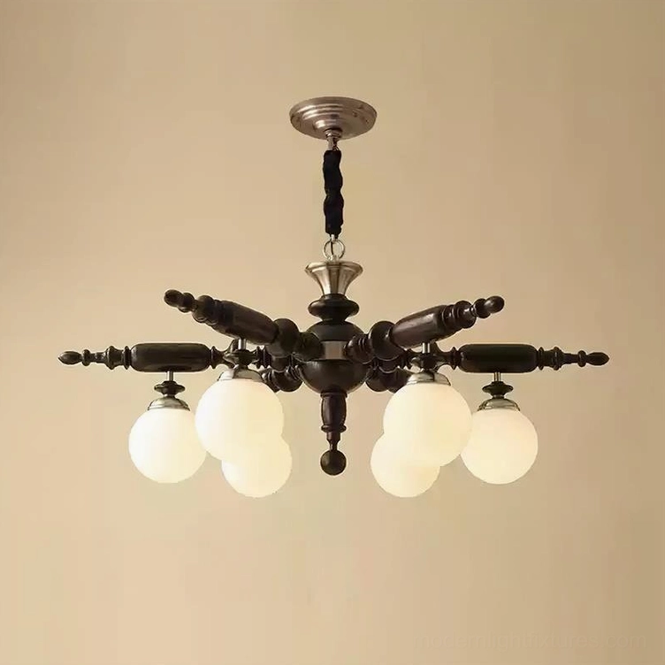 Six-head Olina chandelier chrome and black finish variant in elegant interior