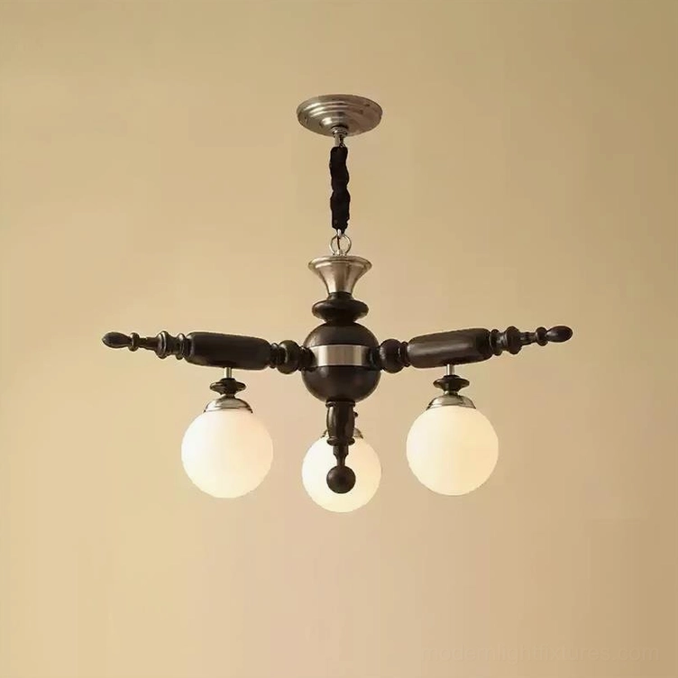 Three-head Olina chandelier gold and walnut color wood finish variant