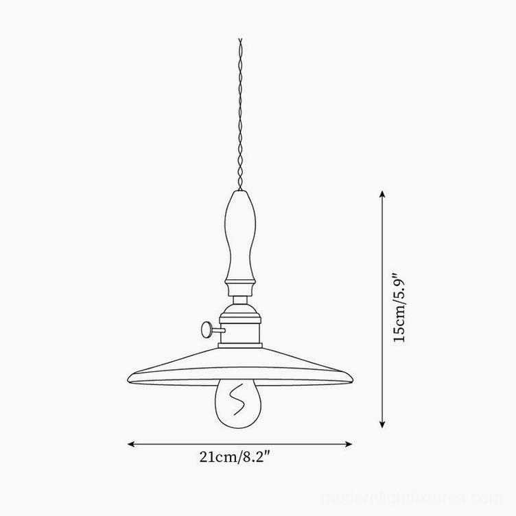 Vintage pendant light dimensions and specifications - 21cm diameter by 15cm height schematic
