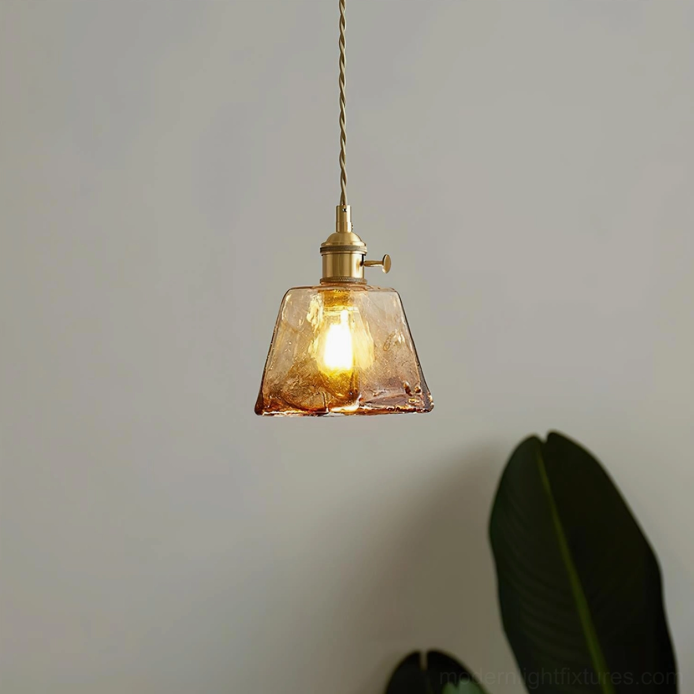 Vintage retro amber pendant light - studio presentation angle