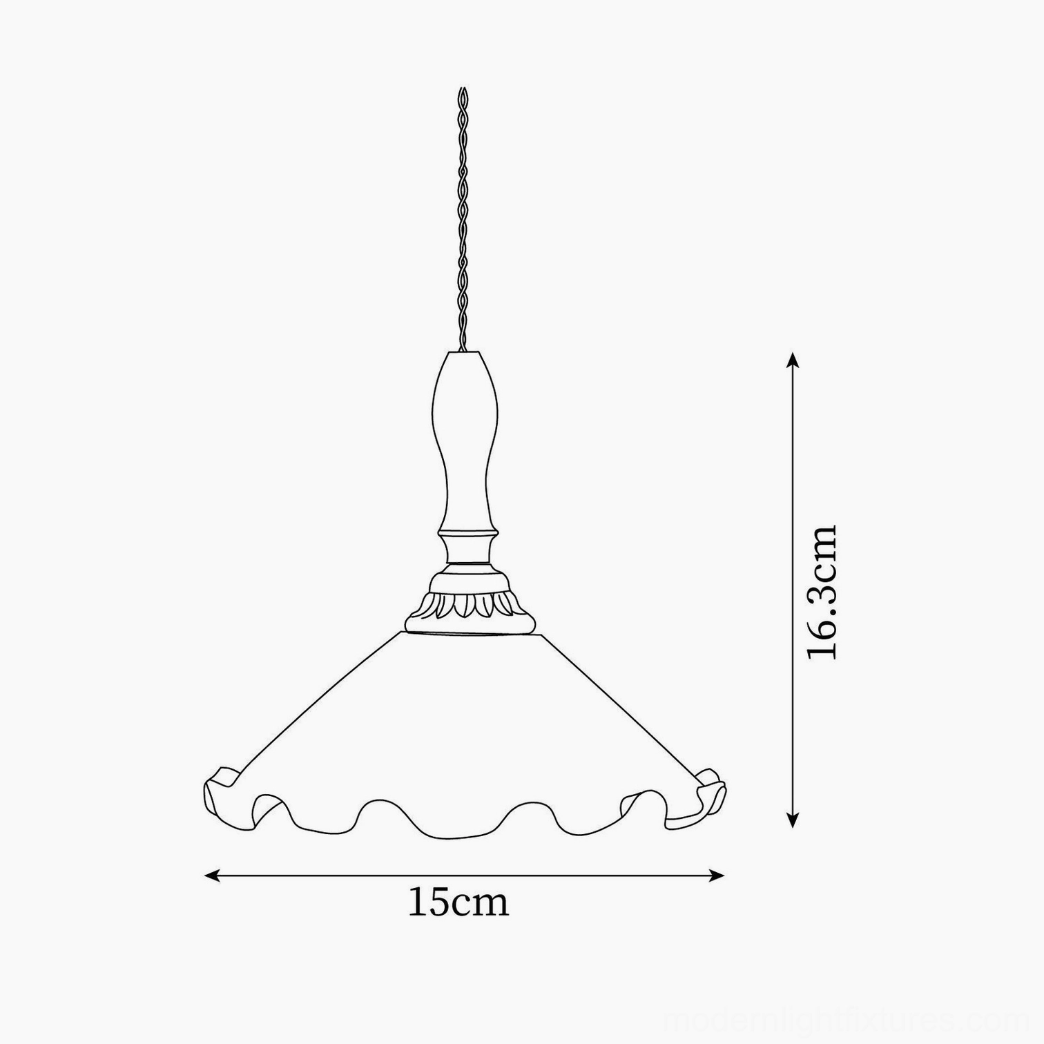 Vintage ruffled frosted glass pendant light, dimensional product photography