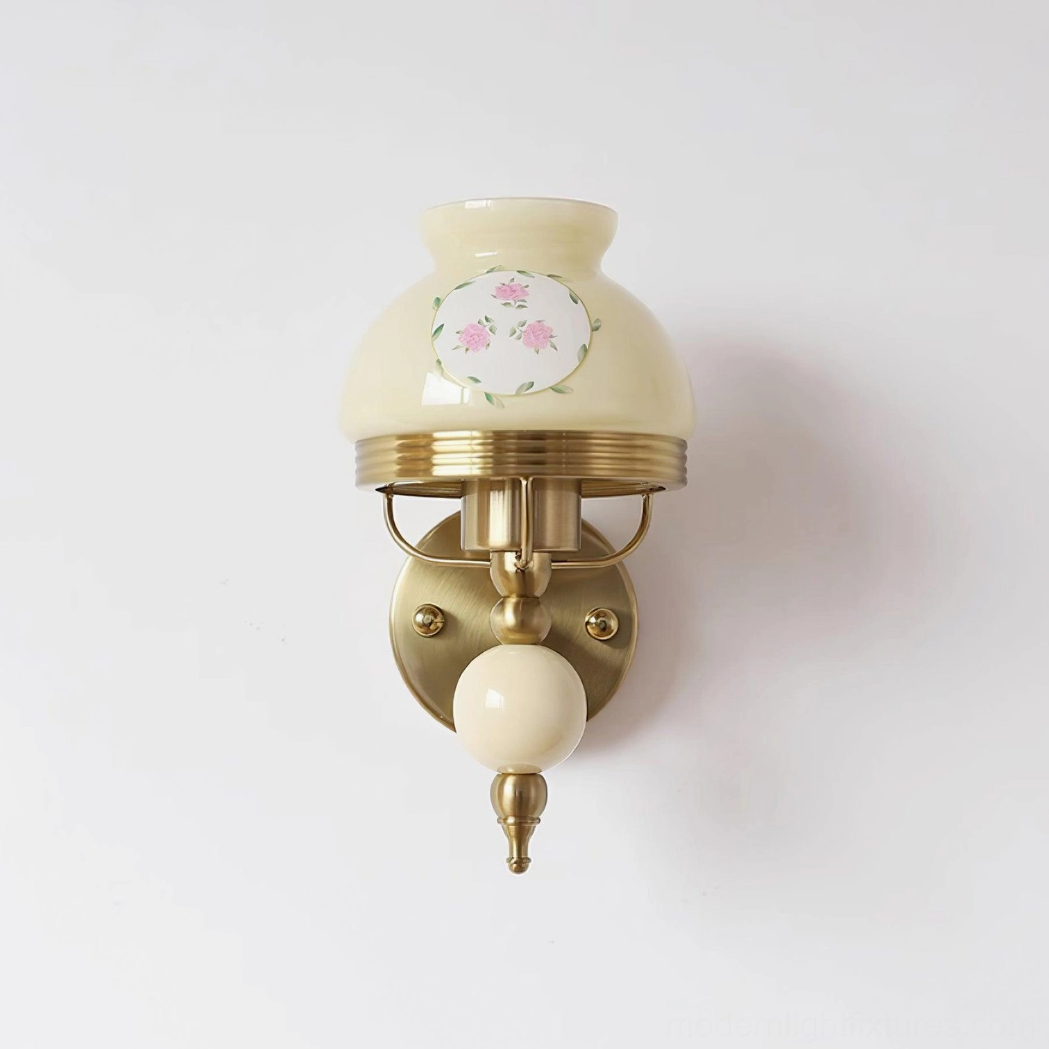 Vintage floral wall sconce rendered in realistic 3D visualization with lighting effects
