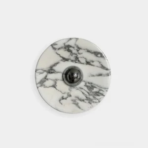 Viola marble wall sconce front view studio shot white marble with grey veining and chrome metal fixture