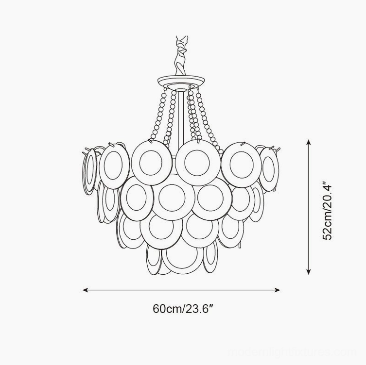 Violaire chandelier size specification line drawing 60cm diameter 23.6 inches tiered glass design dimensions