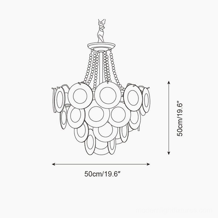 Violaire chandelier size specification line drawing 50cm diameter 19.6 inches with tiered glass outline