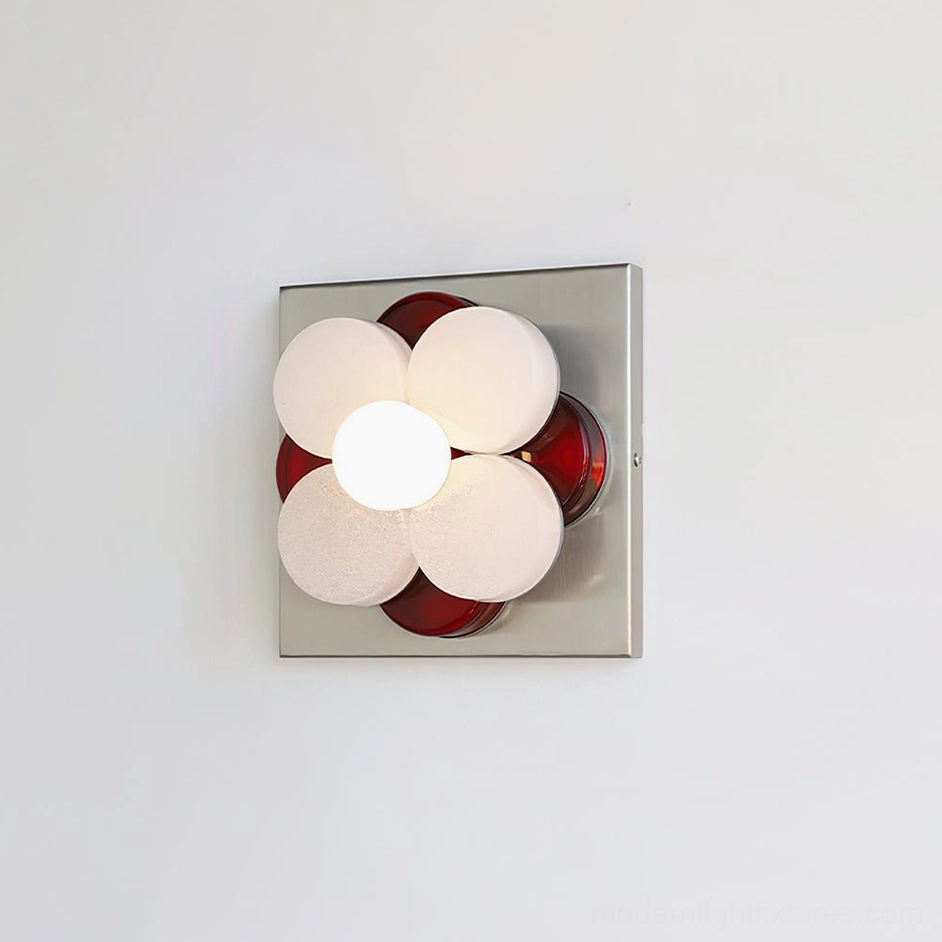 Violetta 22cm small flower wall sconce in chrome with red glass accents, perfect for powder room or bedroom accent