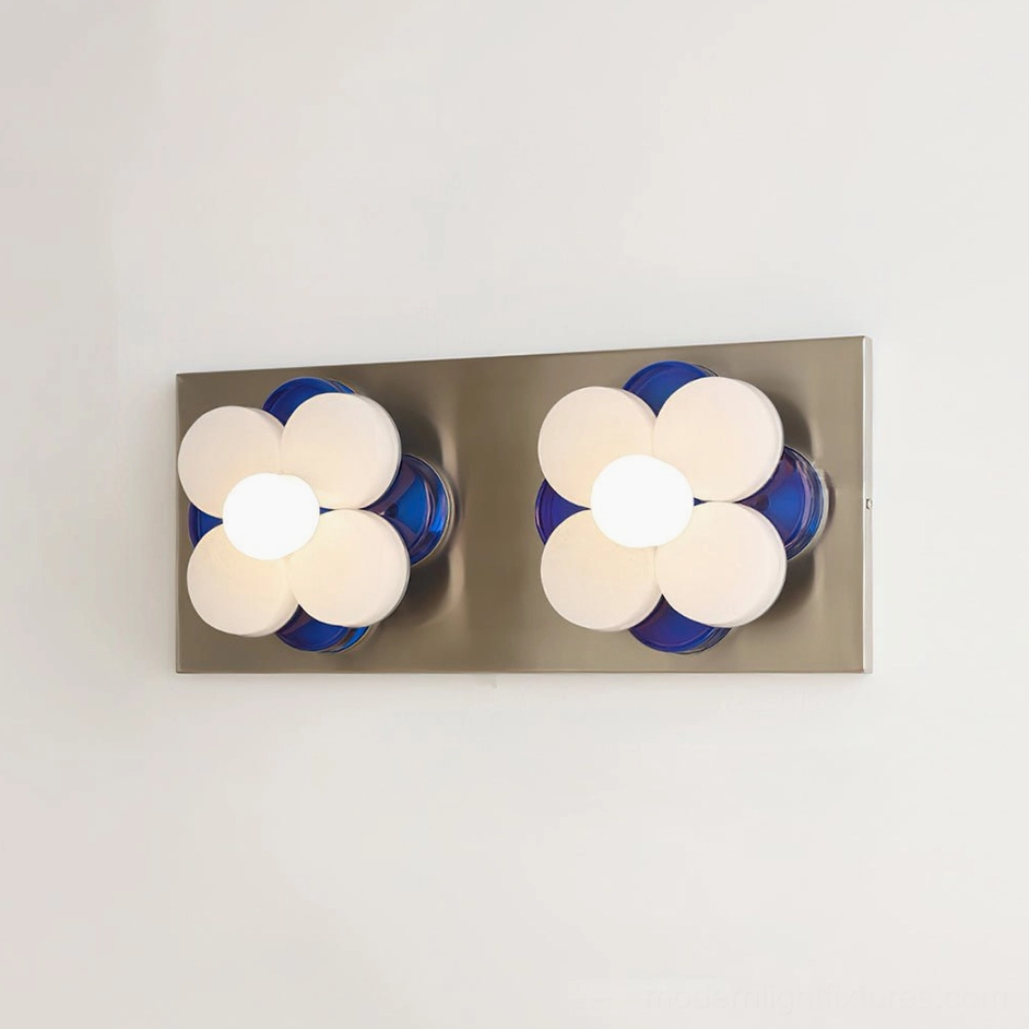 Violetta 52cm large wall sconce chrome with blue frosted glass petals, statement lighting for entryway or gallery wall