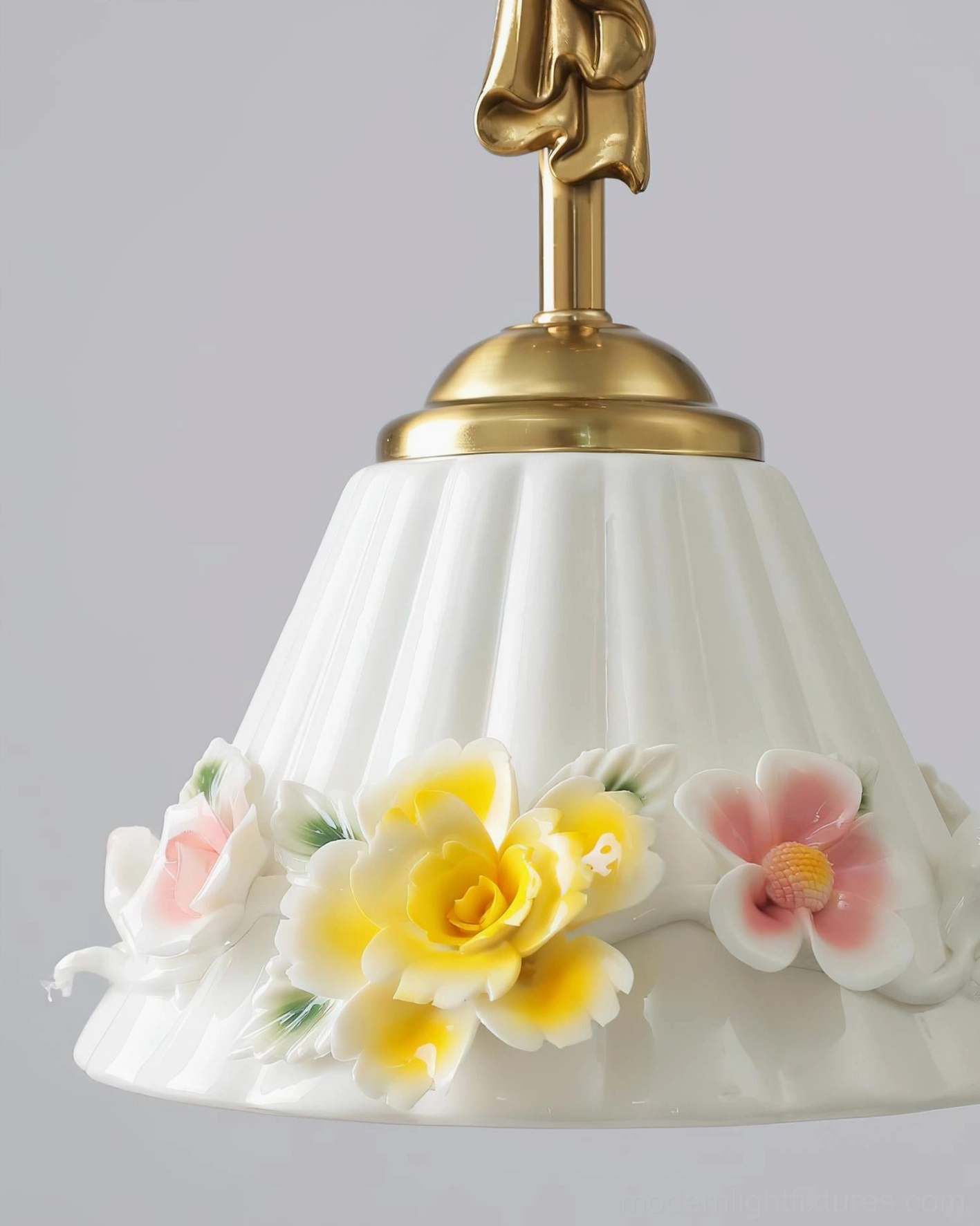Vionna vintage floral pendant lamp lifestyle photography showing warm ambient lighting and interior styling