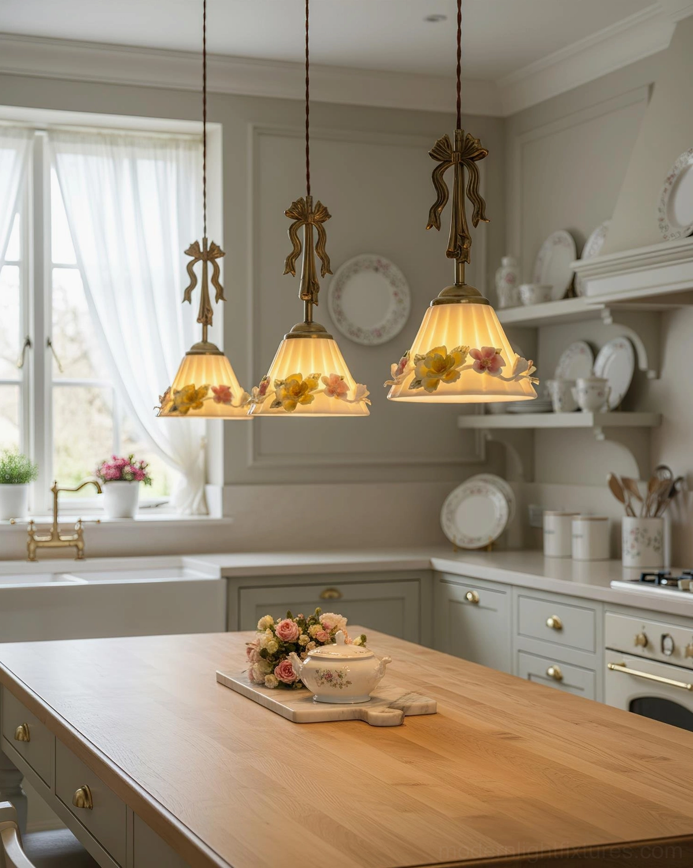 Vionna pendant lamp shade interior view showing warm light diffusion through textured ceramic material