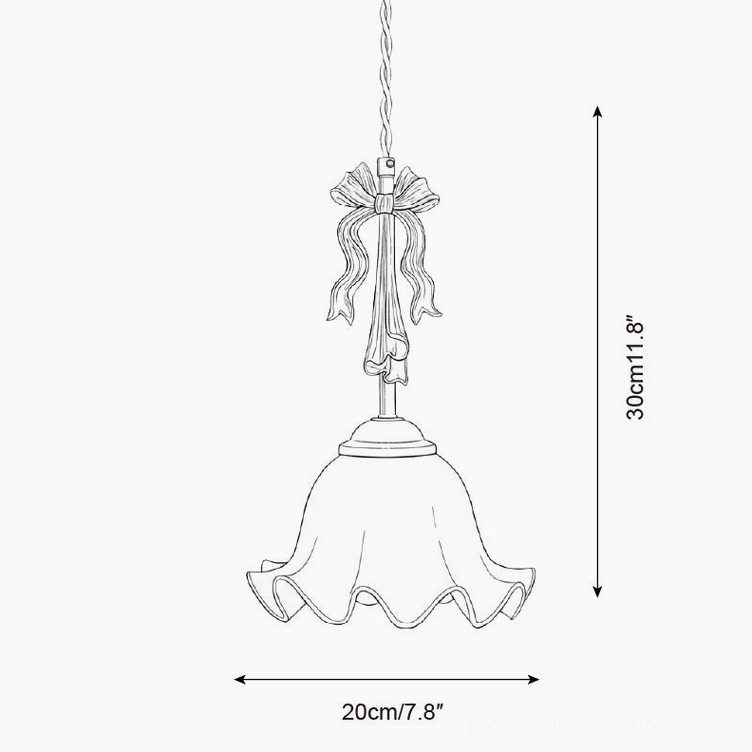 Technical orthographic line drawing of Vionna ruffled ceramic shade with minimalist line art illustration