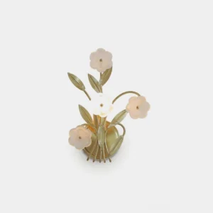Virella floral wall sconce with brass metal frame and frosted white glass flower blooms, front studio view