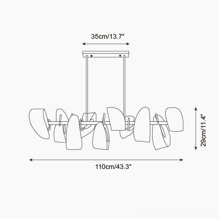 Virello 10-head chandelier technical design schematic, 110cm total length specification drawing