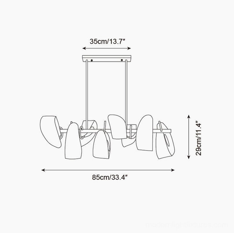 Virello 8-head chandelier technical design schematic, 85cm total length specification drawing