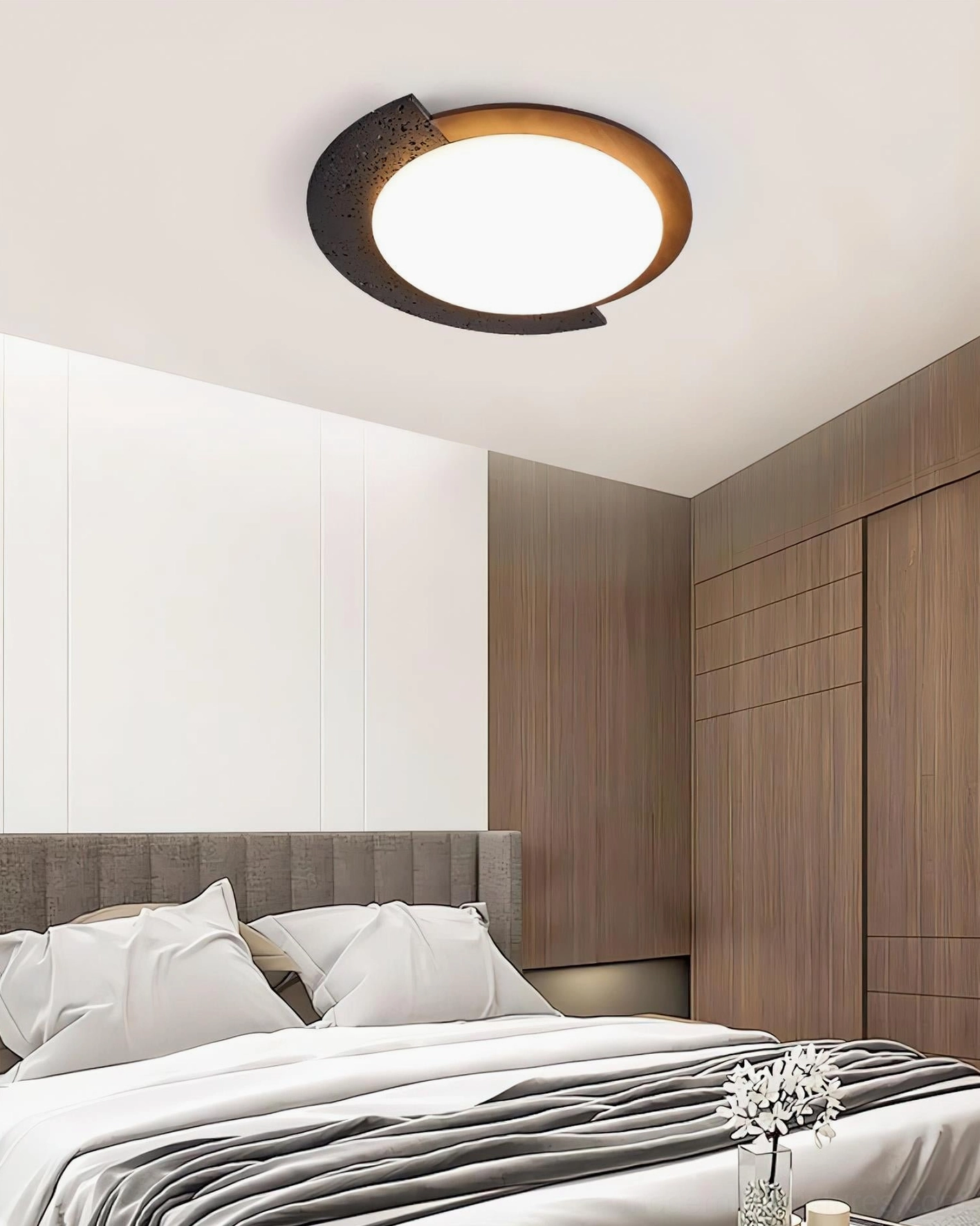 Modern asymmetrical ceiling lamp available walnut black and beige color options