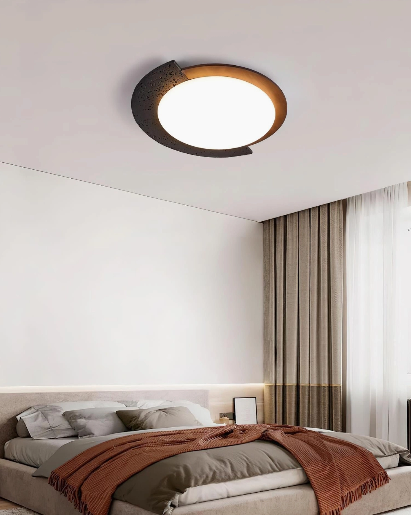 Contemporary travertine ceiling light fixture hardwired seamless integration