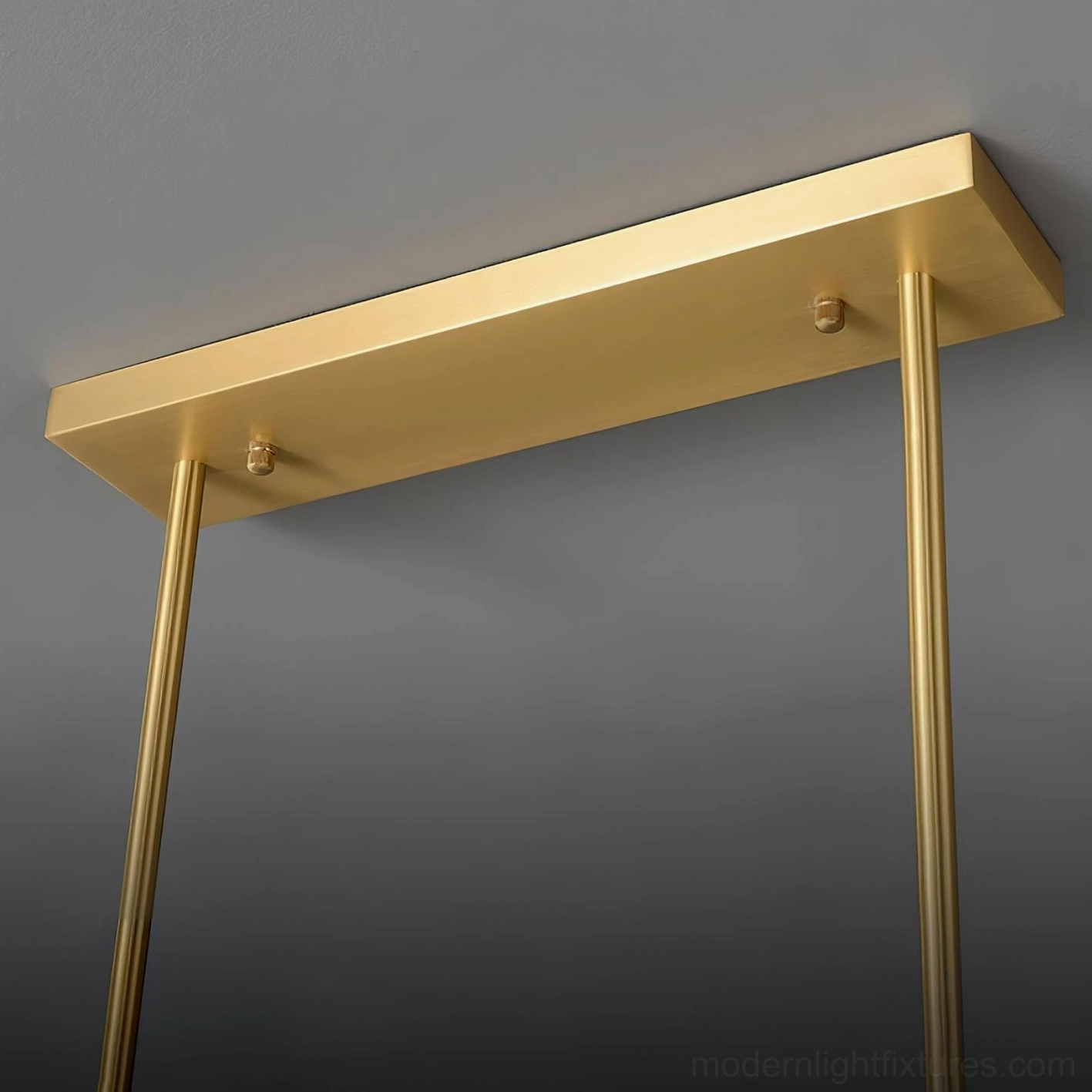 Virello linear chandelier minimalist design with clean lines, gold frame, and contemporary blue glass aesthetic