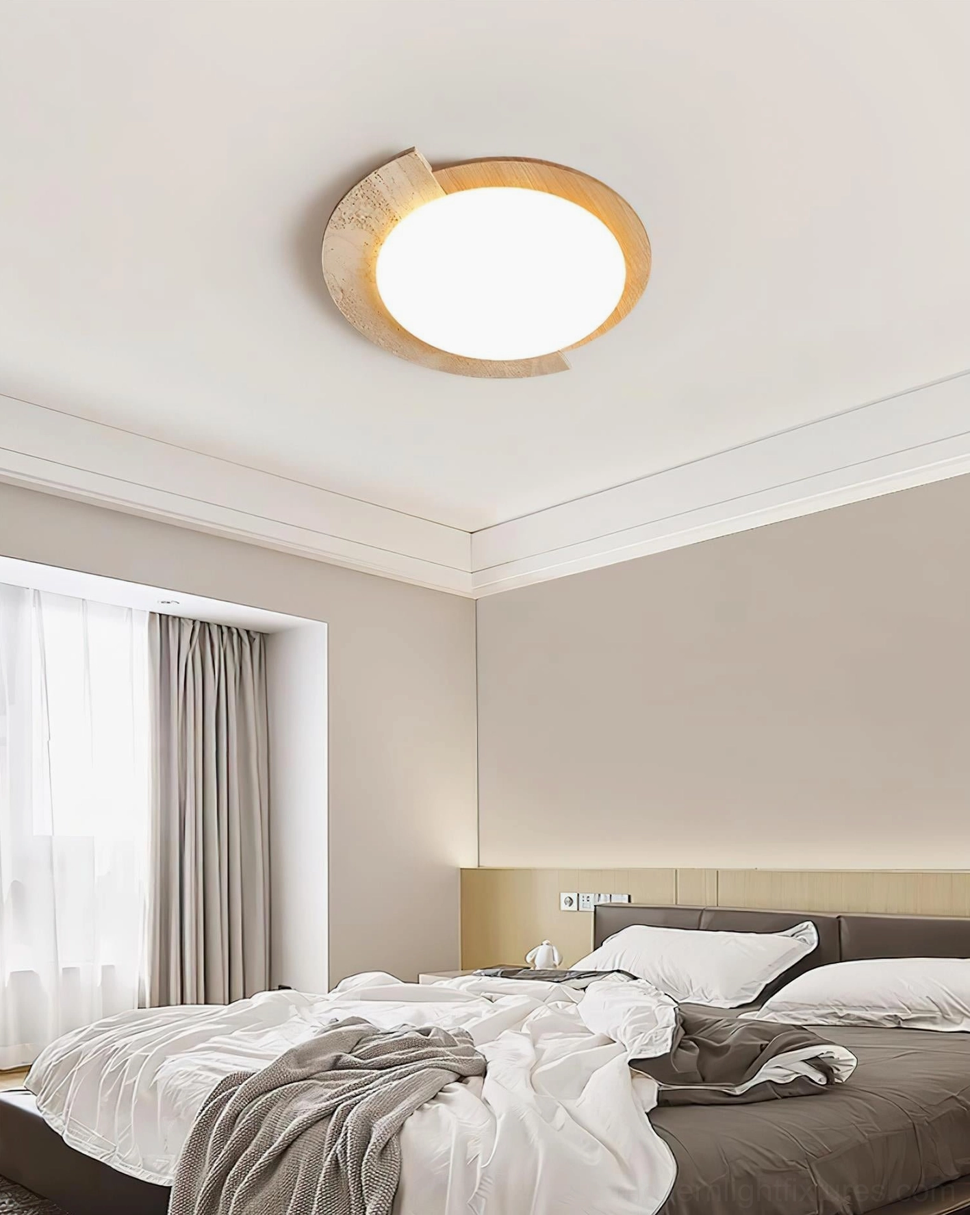 Natural stone ceiling fixture with wabi-sabi aesthetic and asymmetrical geometry
