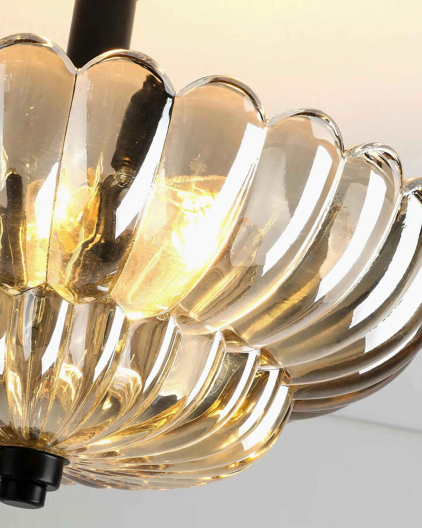 Virenza modern petal glass ceiling light fixture, semi-flush mount design with sculptural three-tier shade architecture