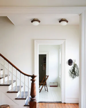 Vireo minimalist ceiling light fixtures installed in residential stairwell entryway - warm lighting design