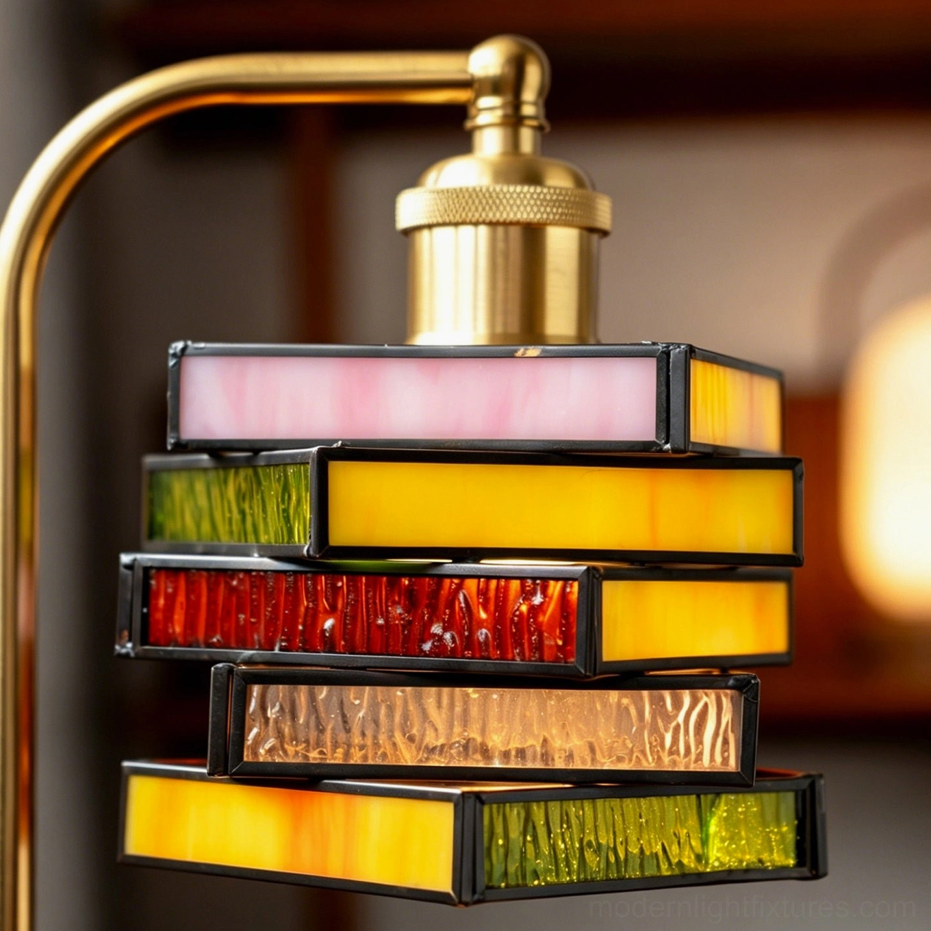 Flame-free candle warmer lamp brass-finish iron arm and walnut wood base architectural detail, vintage brass metalwork and wood construction
