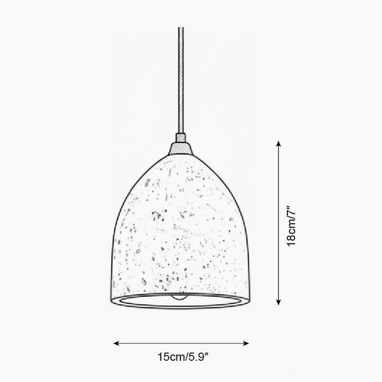 Technical specification drawing of single volcanic pendant light showing 15cm diameter and 18cm height dimensions