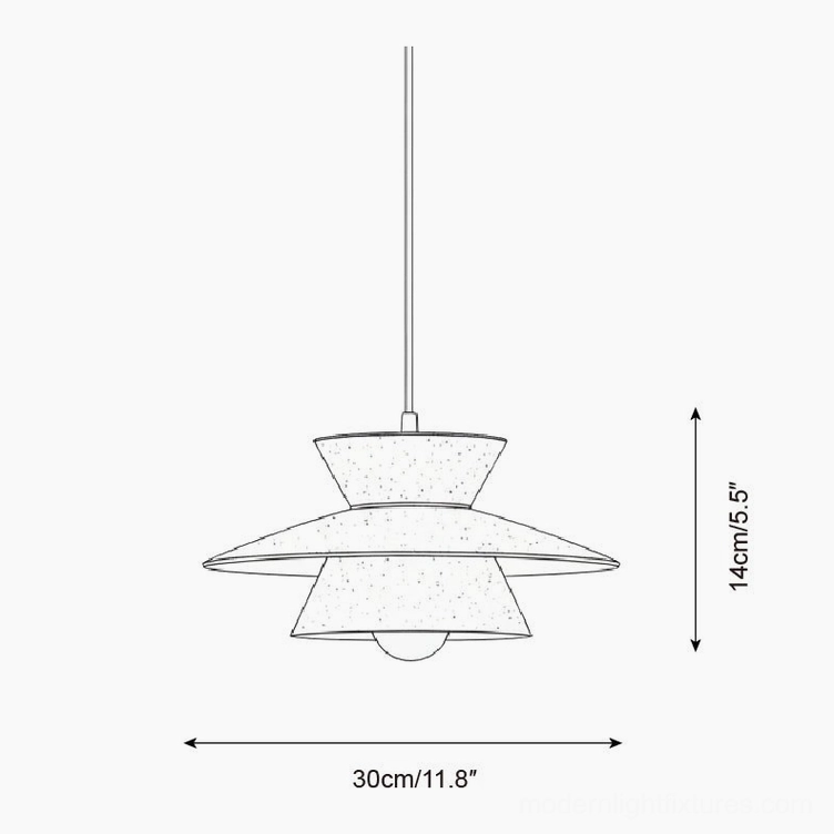 Vortin single pendant light technical specifications diagram showing 30cm diameter and 14cm height dimensions