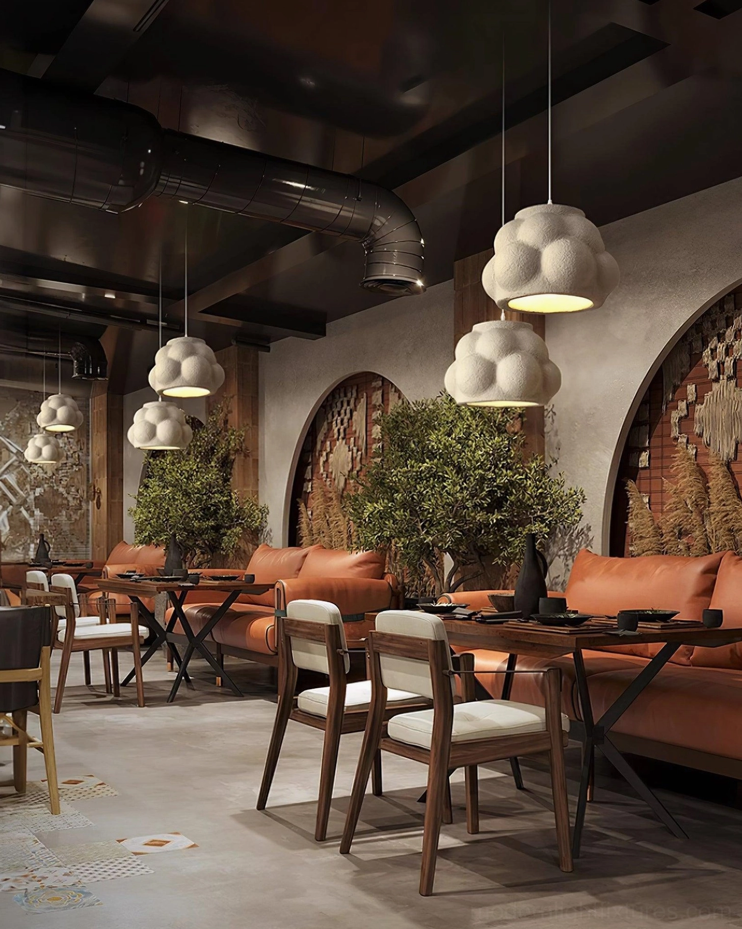 Wabi-sabi organic cloud pendant light fixture architectural detail shot showing craftsmanship