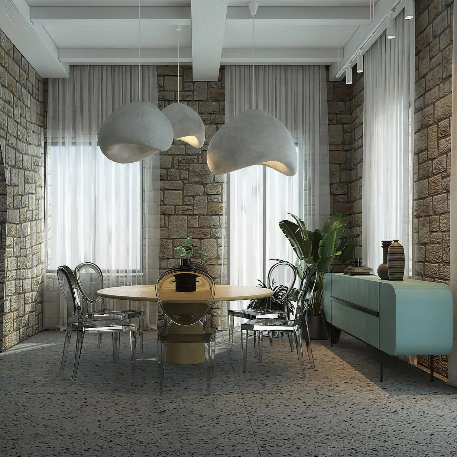 Wabi-sabi combination pendant lights contemporary kitchen design