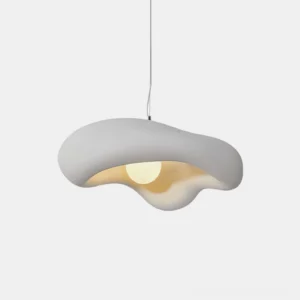 Wabi-Sabi cloud resin pendant light in cream white with matte texture on pure white studio background