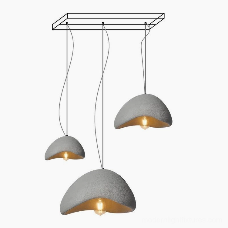 Grey wabi-sabi pendant chandelier with long rectangular canopy for contemporary spaces