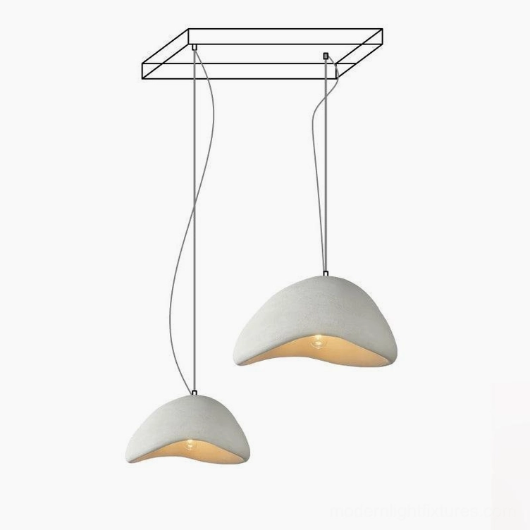 Grey wabi-sabi pendant chandelier with long canopy system for contemporary lighting design