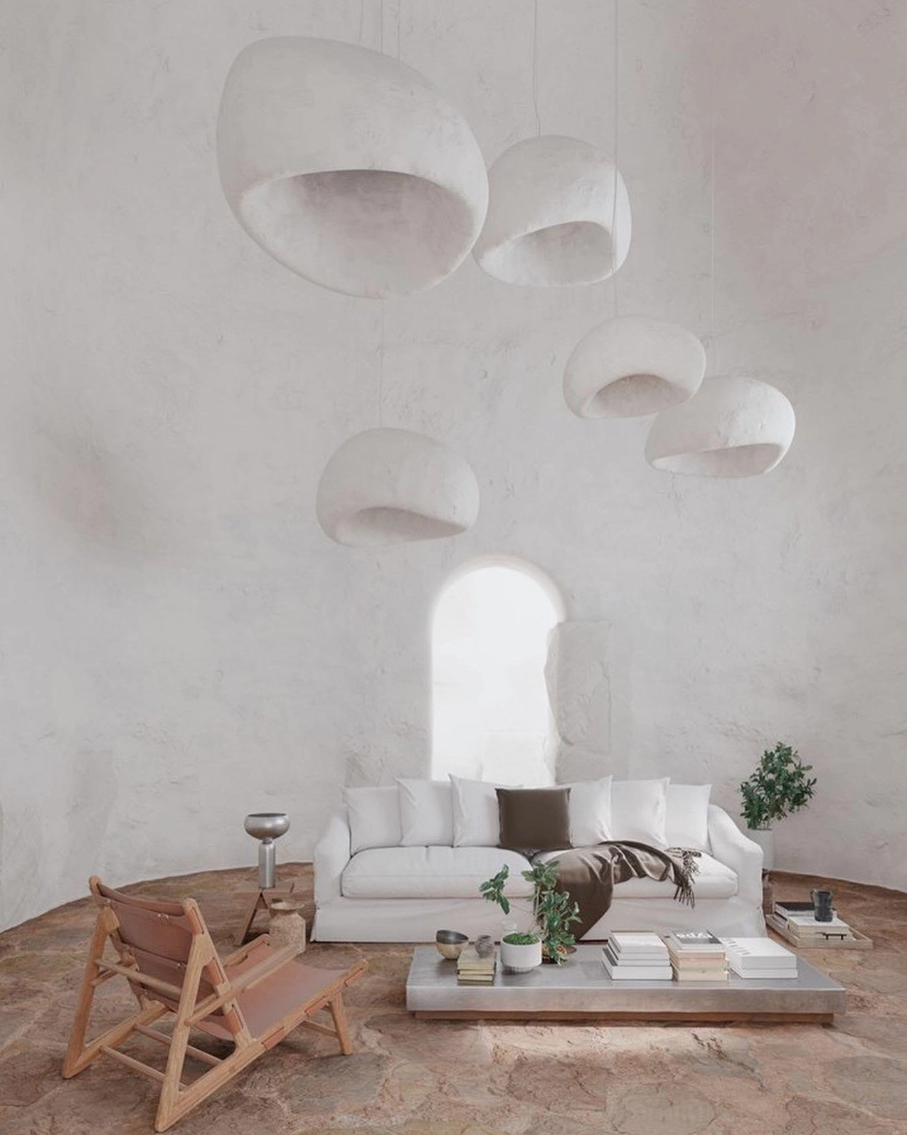 Wabi-sabi multi-pendant combination overhead view installation
