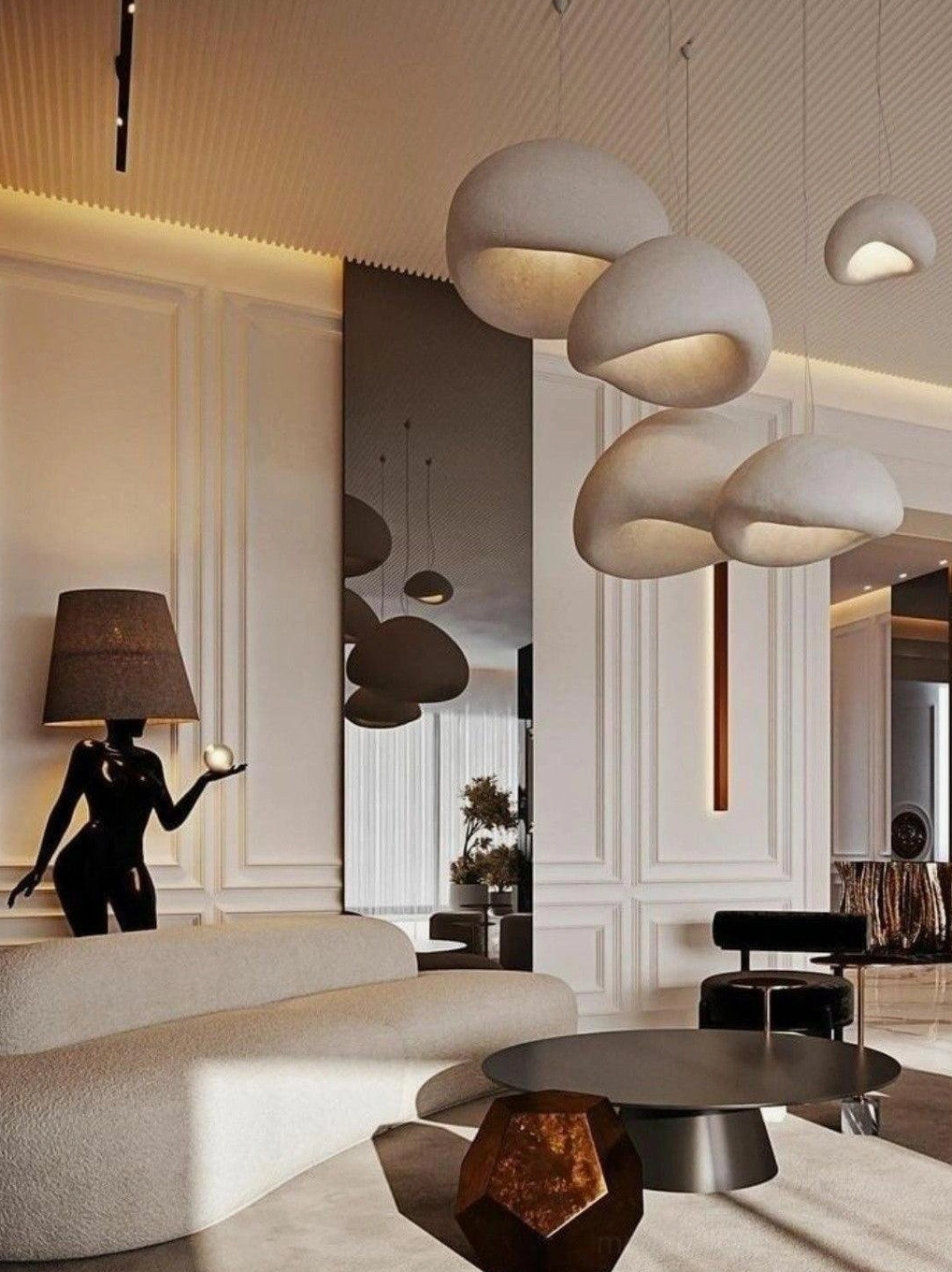 Wabi-sabi pendant chandelier detail artistic organic dome design