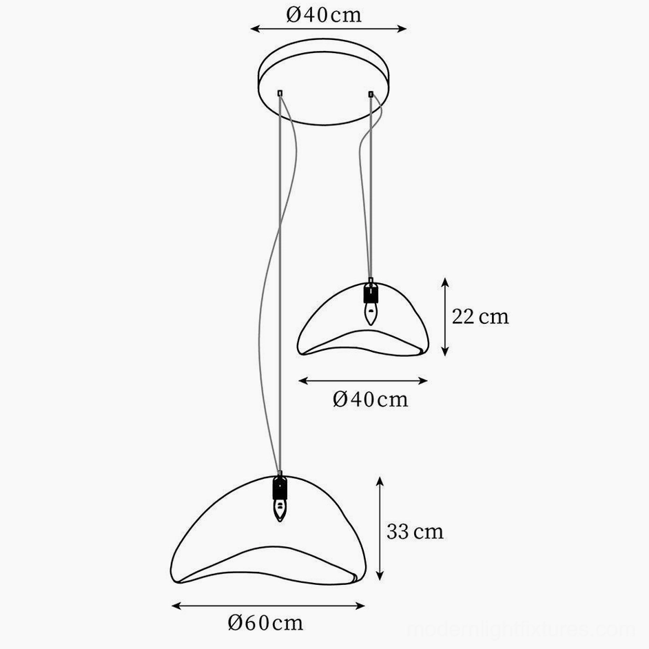 Wabi-sabi chandelier technical drawings showing large pendant configuration 40cm and 60cm sizes