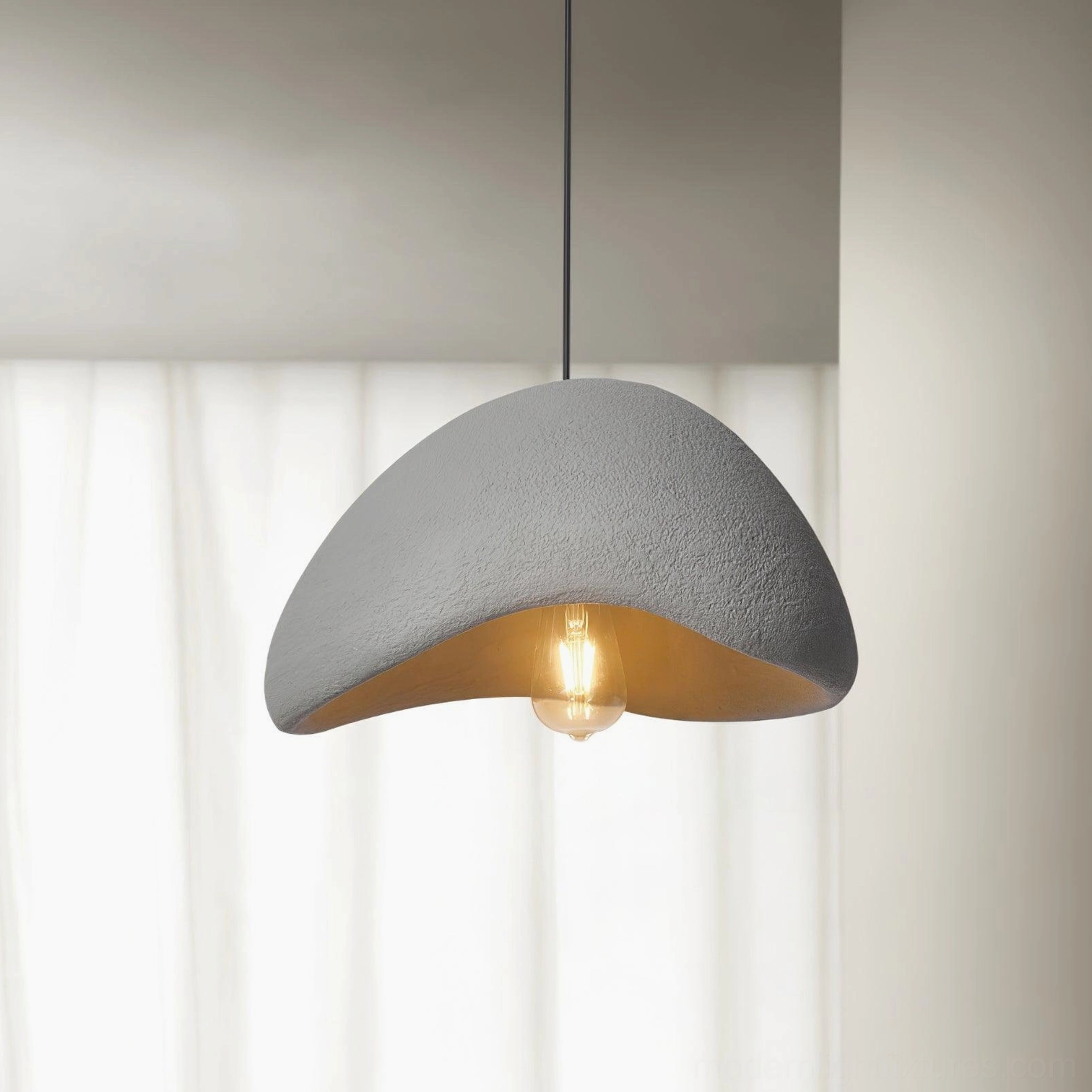 Wabi-sabi pendant light configuration showing customizable hanging heights and sizing options
