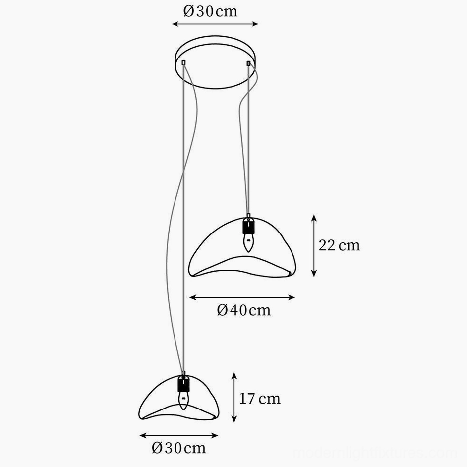 Wabi-sabi chandelier technical dimensions and schematics for small pendant sizes 30cm and 40cm