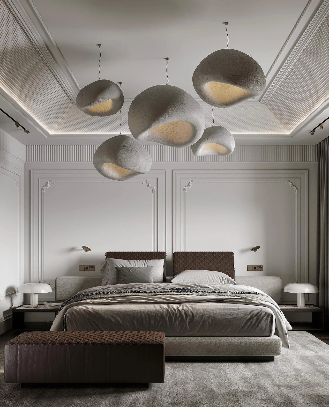 Wabi-sabi pendant chandelier close-up matte finish dome shape