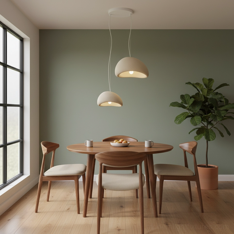 Wabi-sabi pendant light detail view matte textured surface artistic design