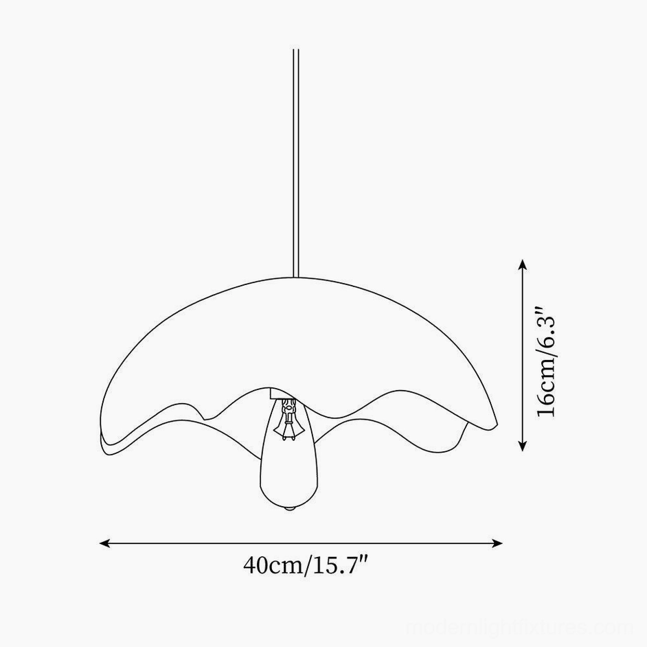 Technical dimension drawing of wabi-sabi scalloped pendant light showing 40cm diameter and 16cm height