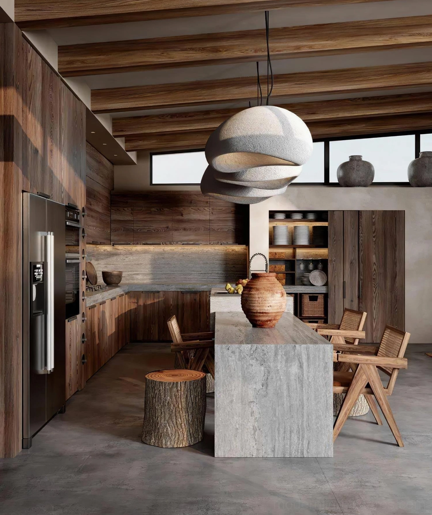 Wabi-sabi pendant light installation view kitchen island lighting