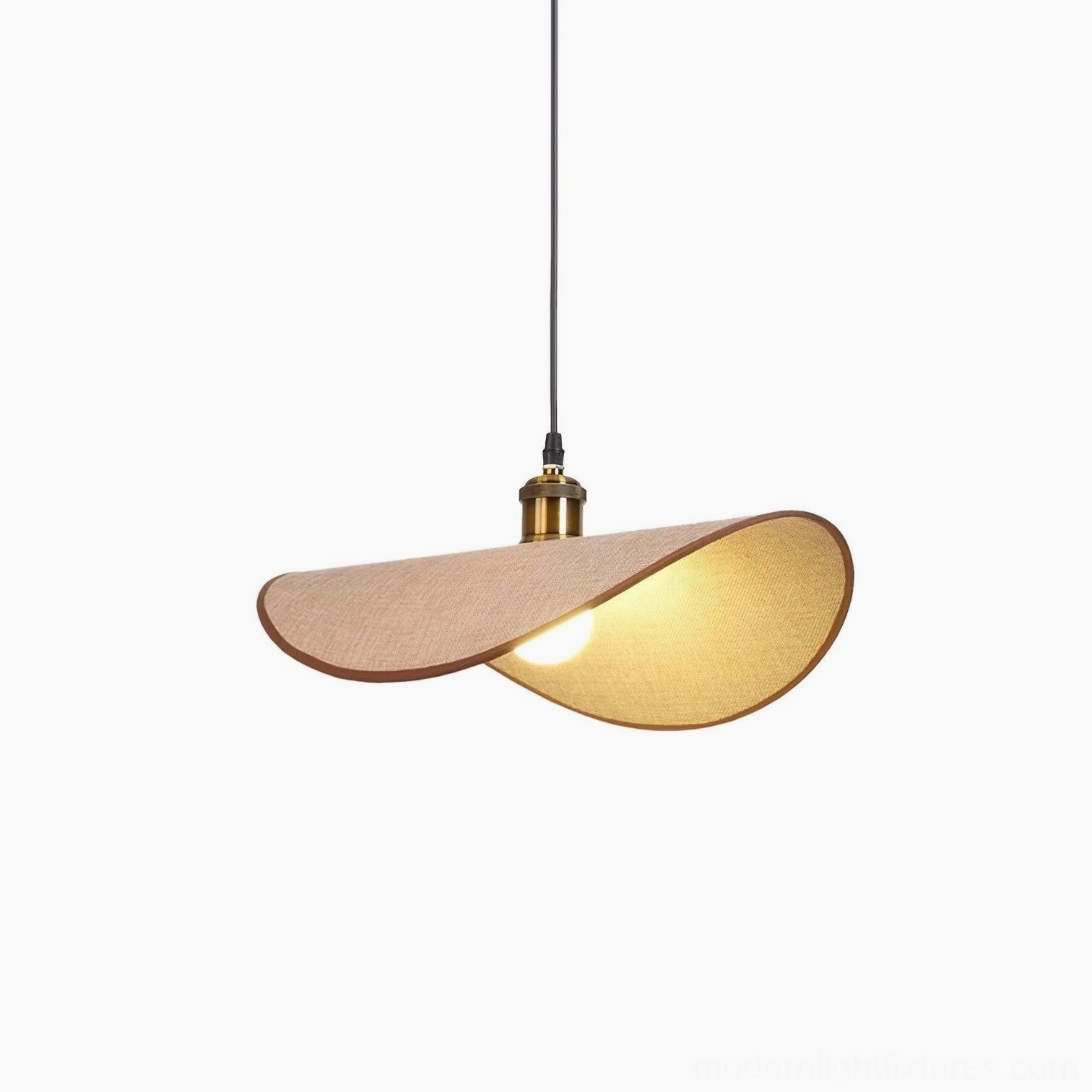 Handcrafted wabi-sabi pendant lamp in linen color with warm diffused lighting effect