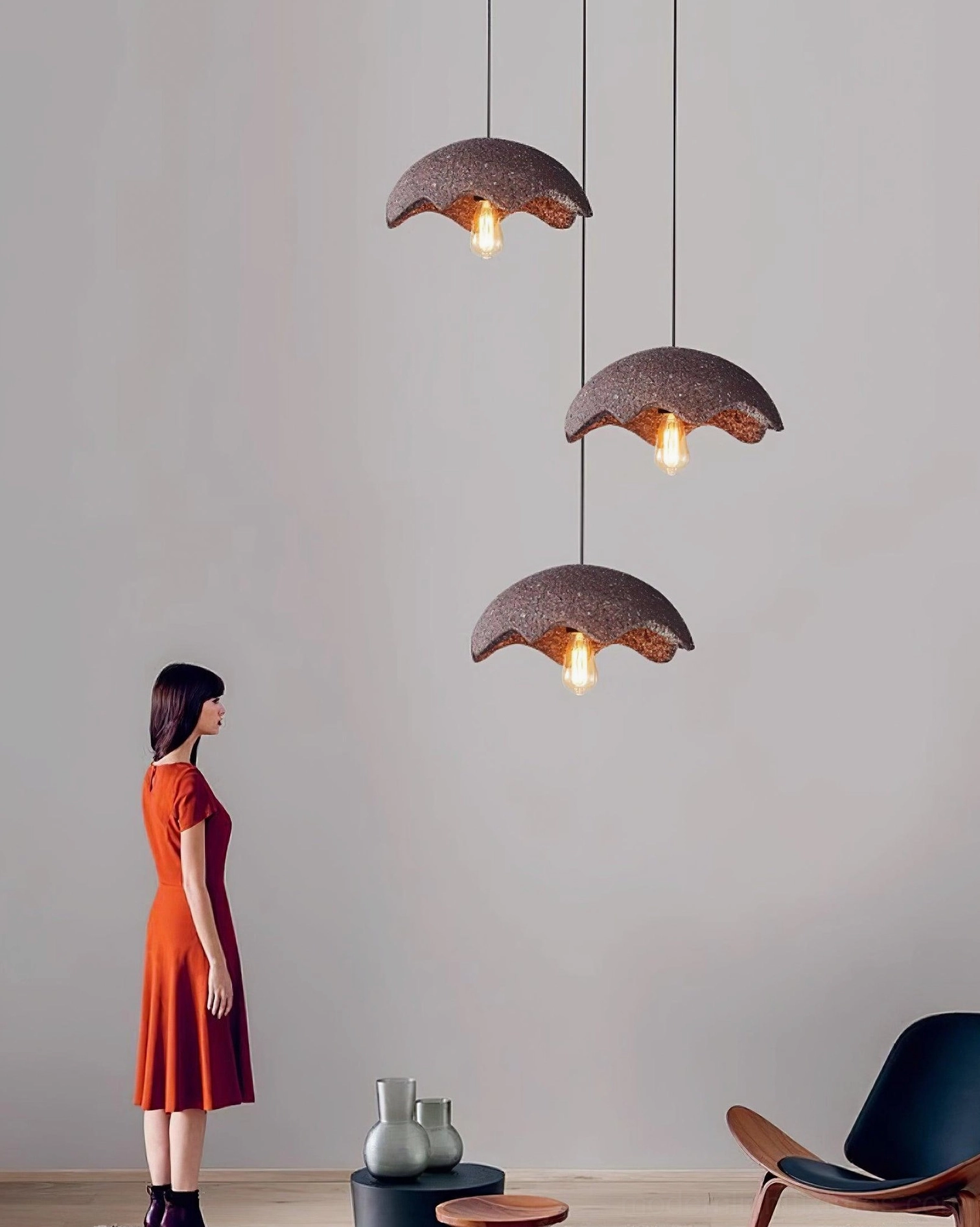 Wabi-sabi scalloped pendant light fixture suitable for modern minimalist home interior design