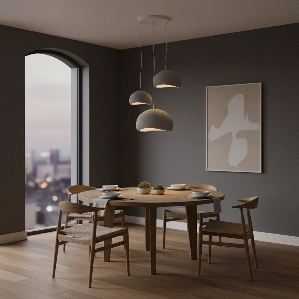 Wabi-sabi pendant lights cluster arrangement dining table lighting setup