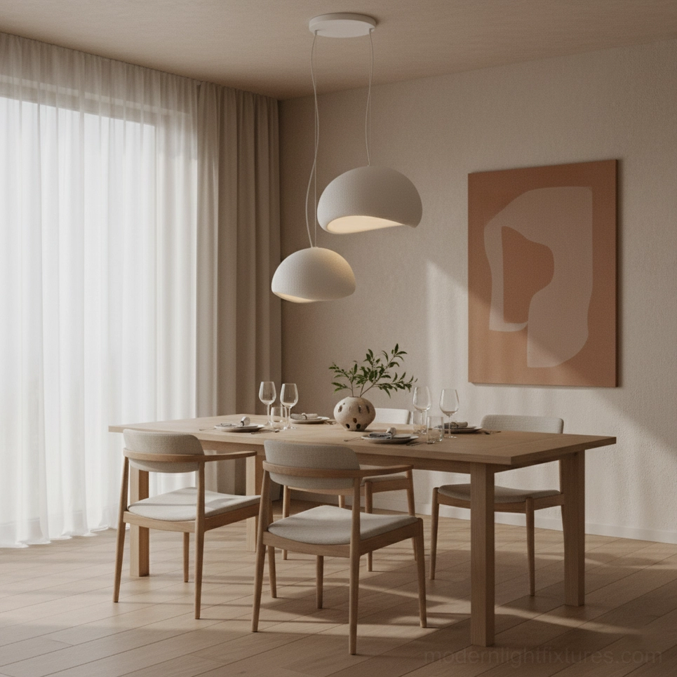 Three wabi-sabi pendant chandeliers contemporary interior design white domes
