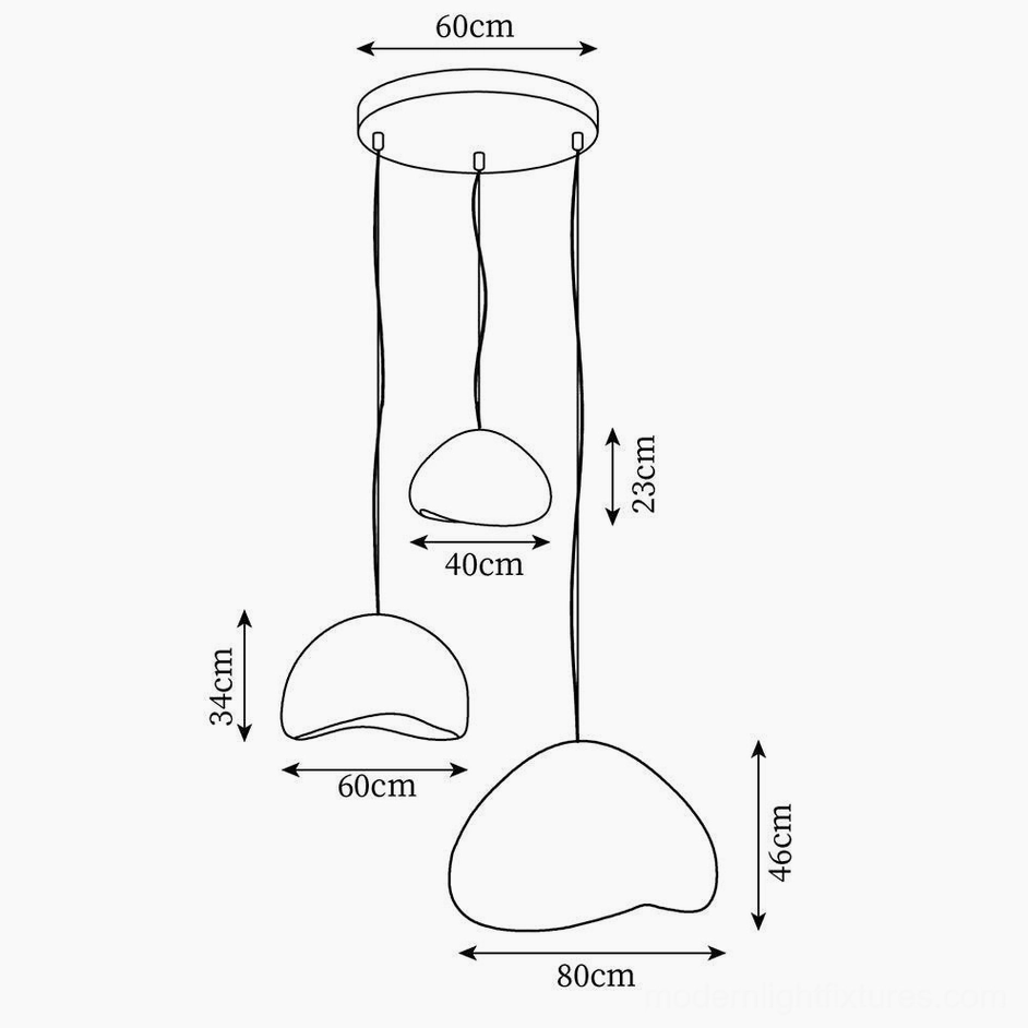 Three-piece wabi-sabi pendant chandelier dimension blueprint technical specifications