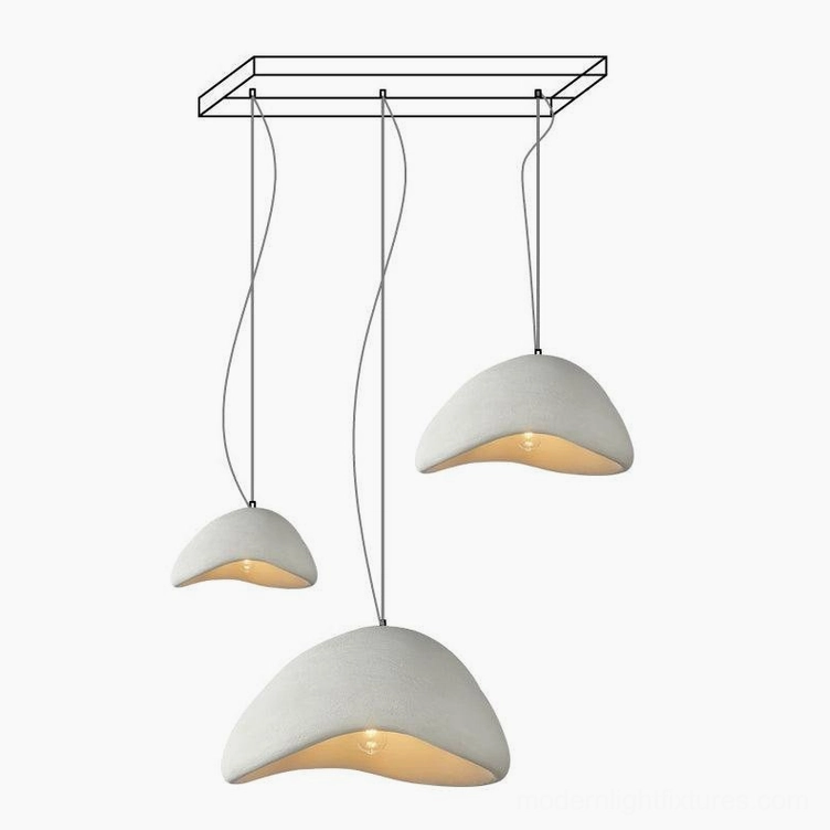 Wabi-sabi pendant chandelier with white finish and long rectangular canopy configuration