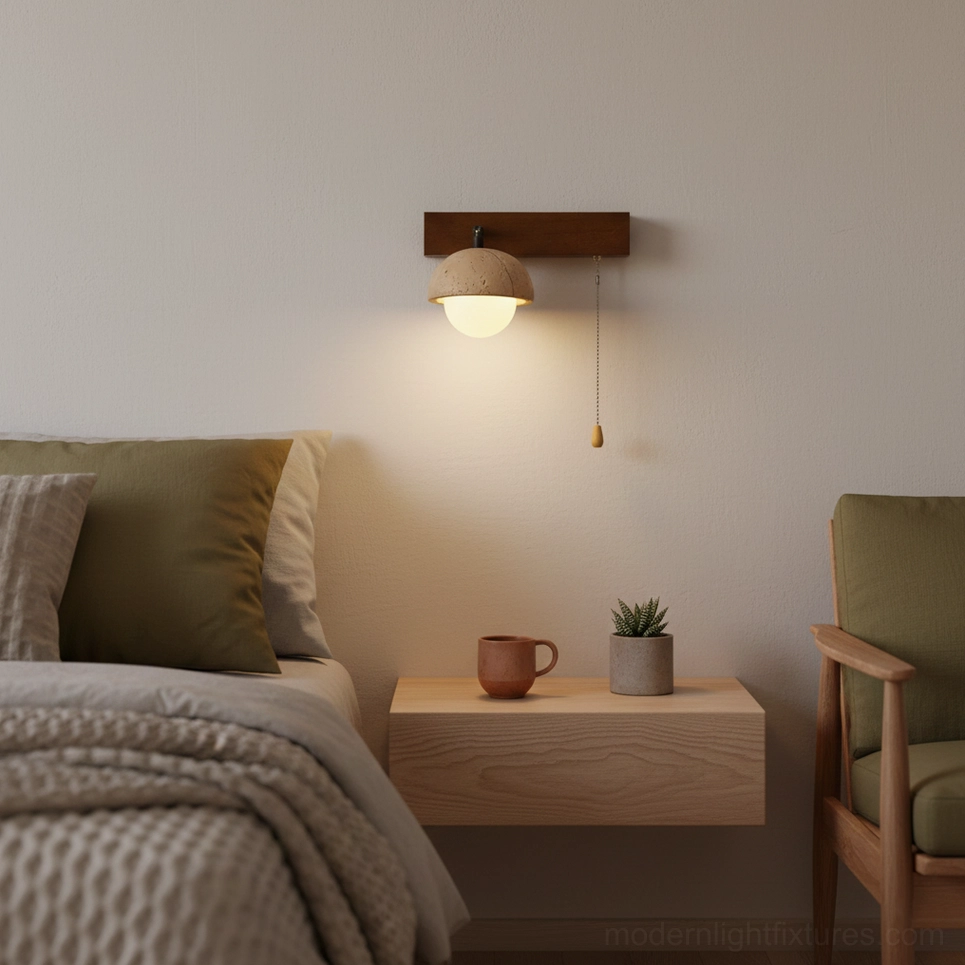 Cozy master bedroom wall lamp creating relaxing illumination on left side of bed