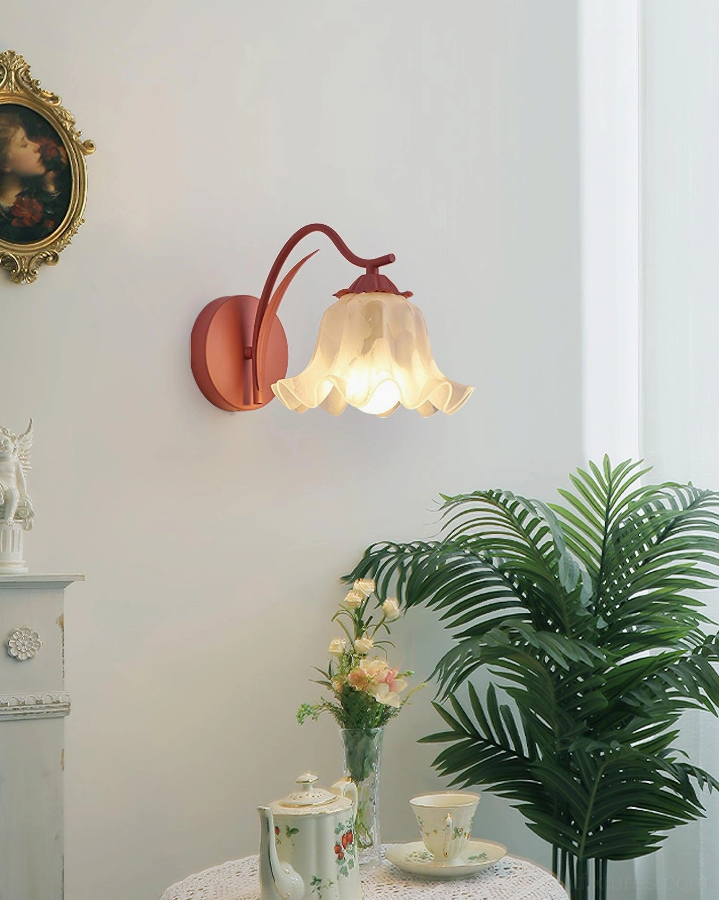 Contemporary floral wall sconce color variations - white pink yellow green red