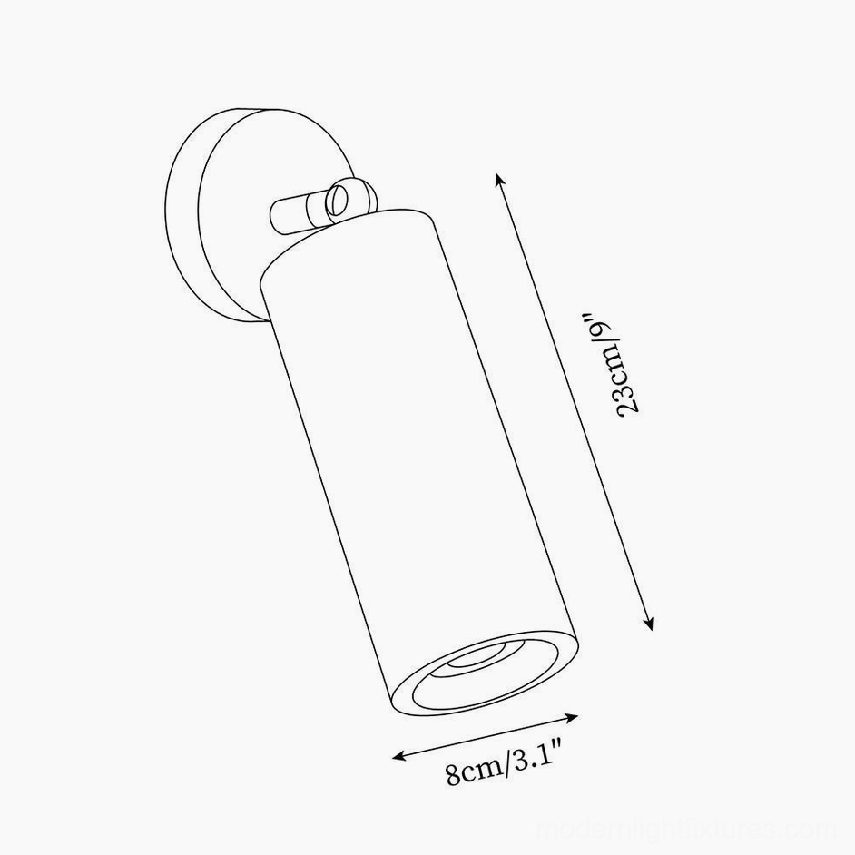 Mireille travertine wall sconce technical dimension illustration with swivel mount and size specifications