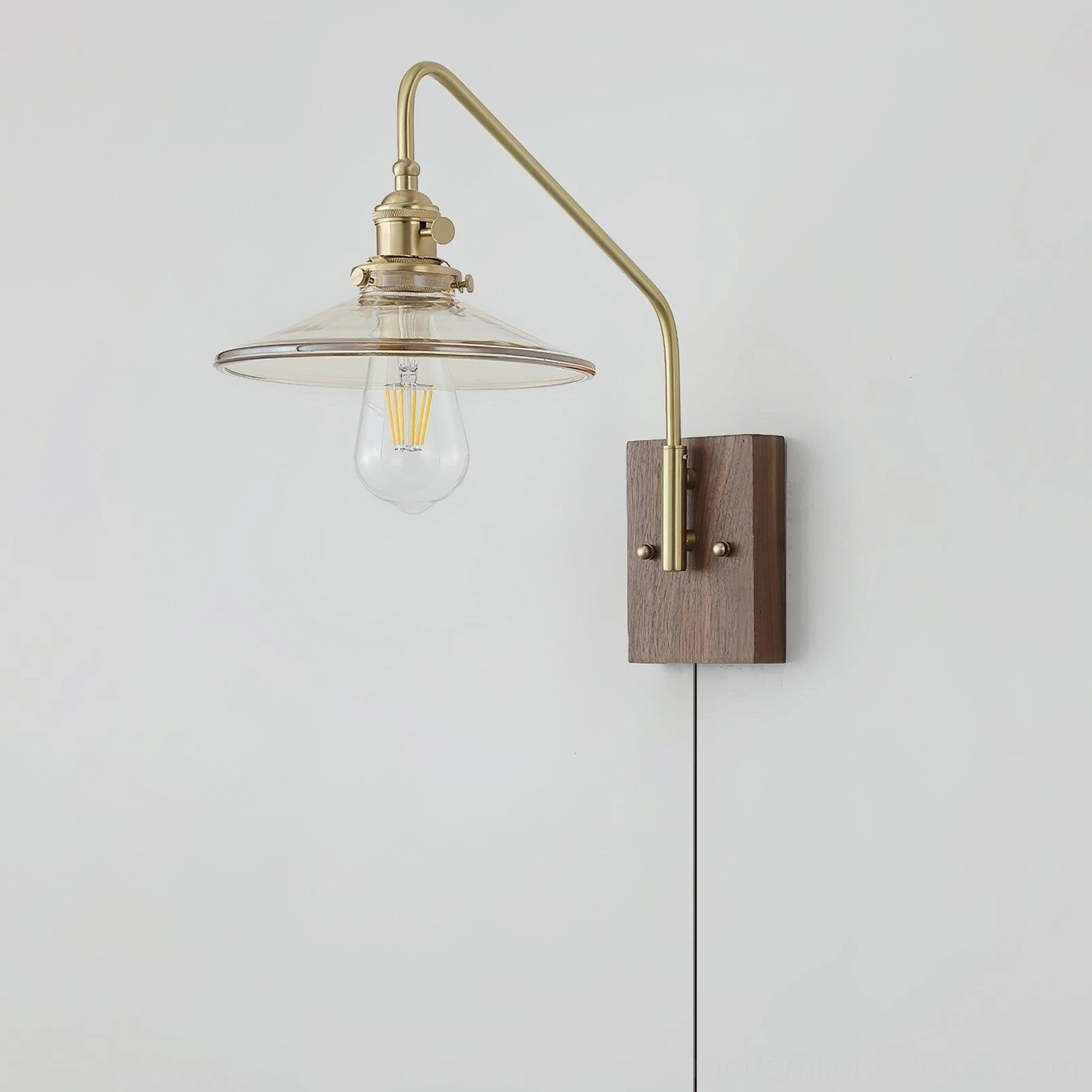 Retro plug-in wall sconce dimmer-compatible feature allowing warm to bright light adjustment